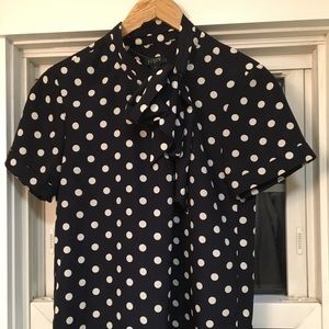 JCrew navy polka dot blouse